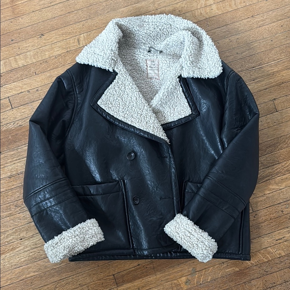 Black Faux Leather Sherpa Jacket